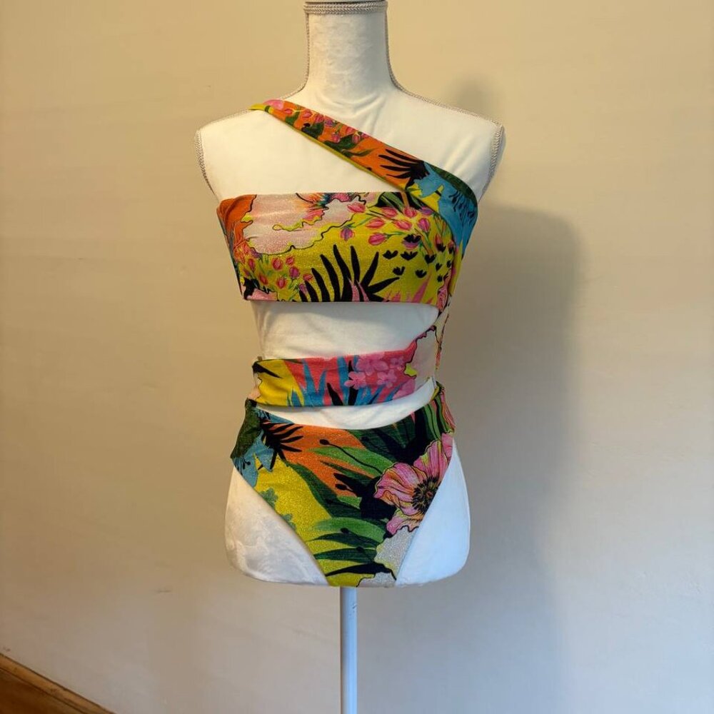 AGUA BENDITA Strappy One-piece Swimsuit Bright Colorful Sz L "Irisha" in PRAIA